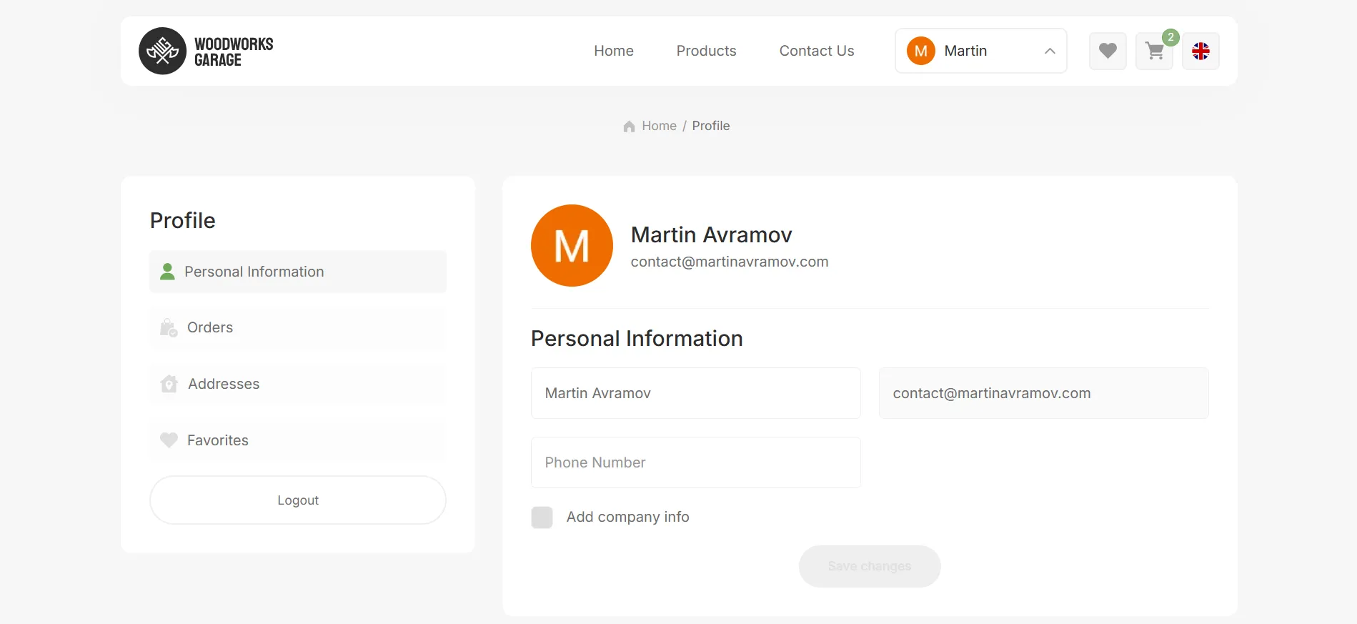 Woodworks Client Profile Page